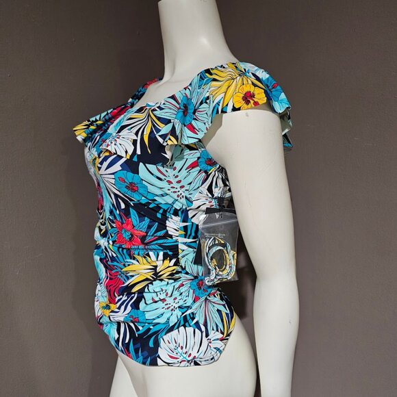 Tommy Hilfiger Printed Off-the-Shoulder Flounce Tankini Top - Picture 3 of 9